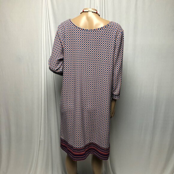 Merona Dress Womens Sz Large Red White Blue Stretch Shift Comfy Office Patriotic - Picture 3 of 9